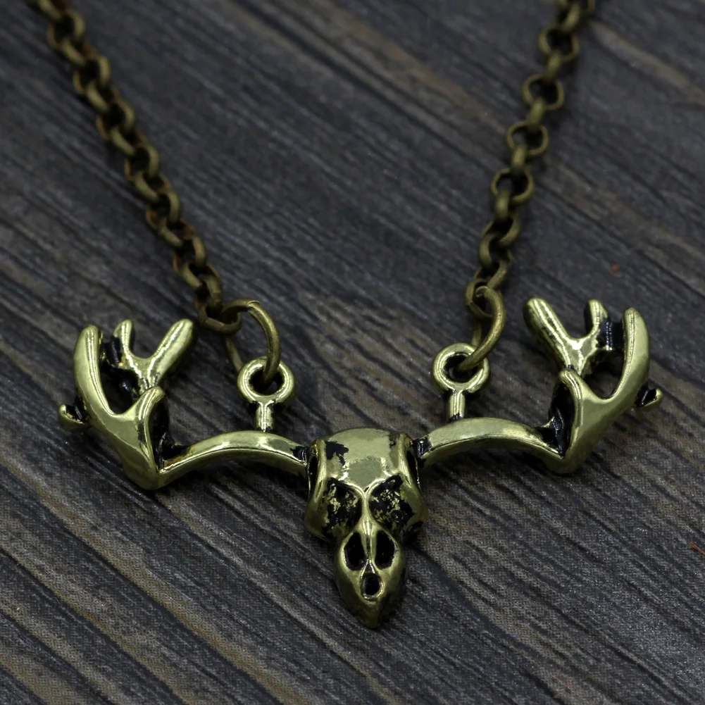 

Skeleton Deer Cranium Antler Taxidermy Vintage Pendant Hunting Horns Reindeer Viking Game Of Thrones Antique Bronze Necklace