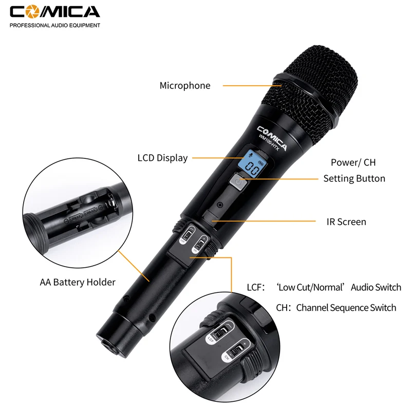 Comica CVM-WM100 H UHF 48 قنوات اللاسلكية يده ميكروفون نظام كيت لكانون نيكون كاميرات DSLR و الهواتف الذكية الخ