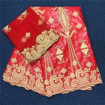 

Red bazin riche getzner high quality fabric african embroidered fabric Guinea Brocade with tulle lace