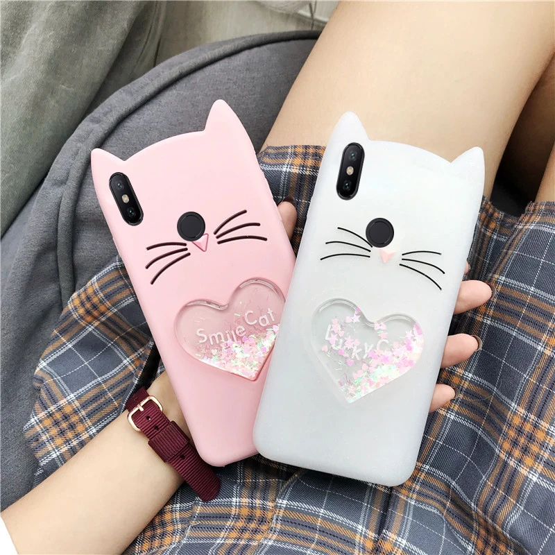 

Love Heart Luck Cat Case for Xiaomi Redmi 3S 4A 4X 5A 5 Plus 6 6A Hongmi Note 7 6 Pro Glitter Case DynamicLiquid Cover