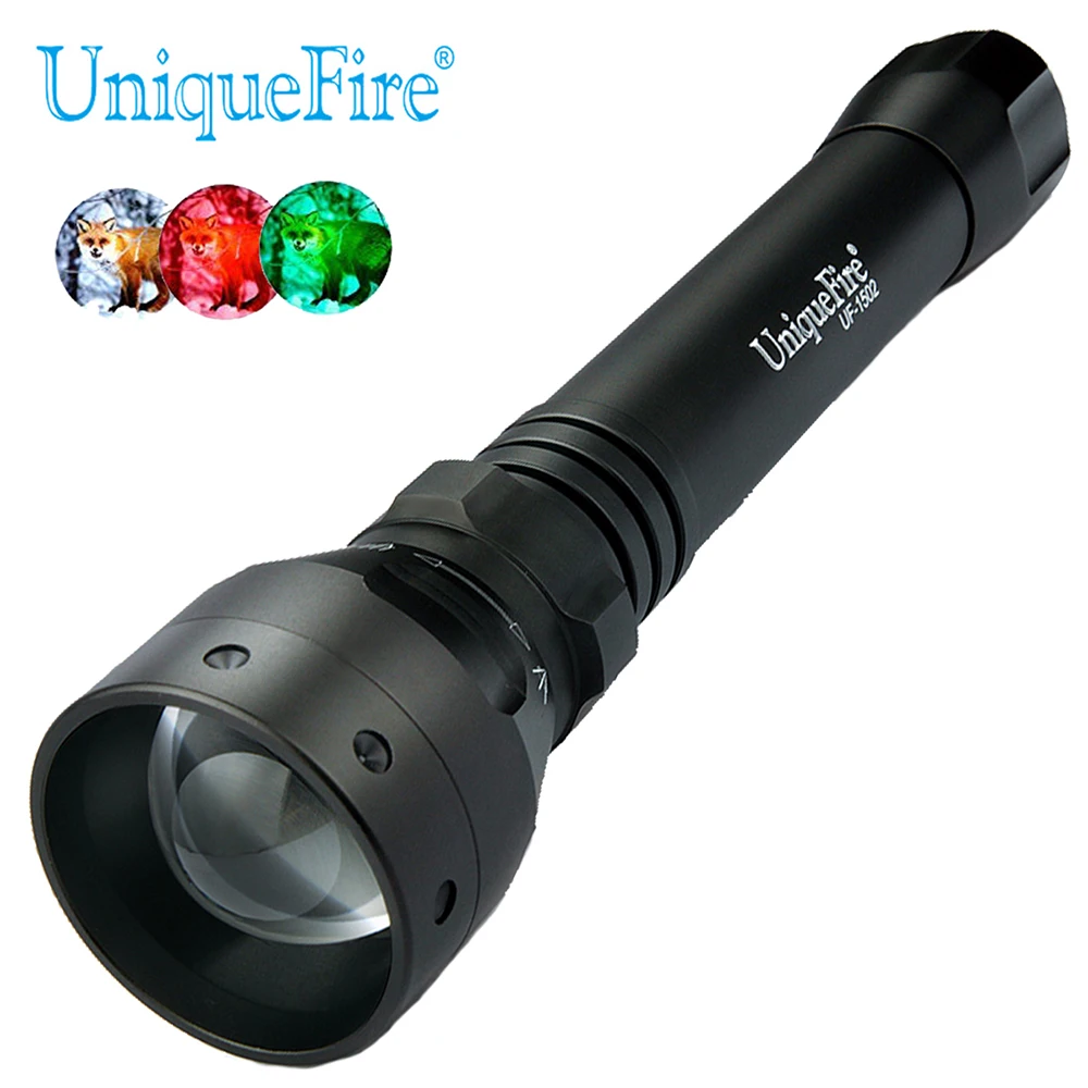 UniqueFire 1502-XPE масштабируемый светодиодный фонарик зеленый/красный белый свет 5 режимов 450 люмен 38 мм выпуклая линза алюминиевый сплав