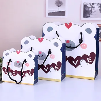 

40pcs,Cartoon Creative "Love" Bear Gift Bag,Children's Gift Handbag,Clothing Paper BagDelicate candy,biscuit wrapping paper bag