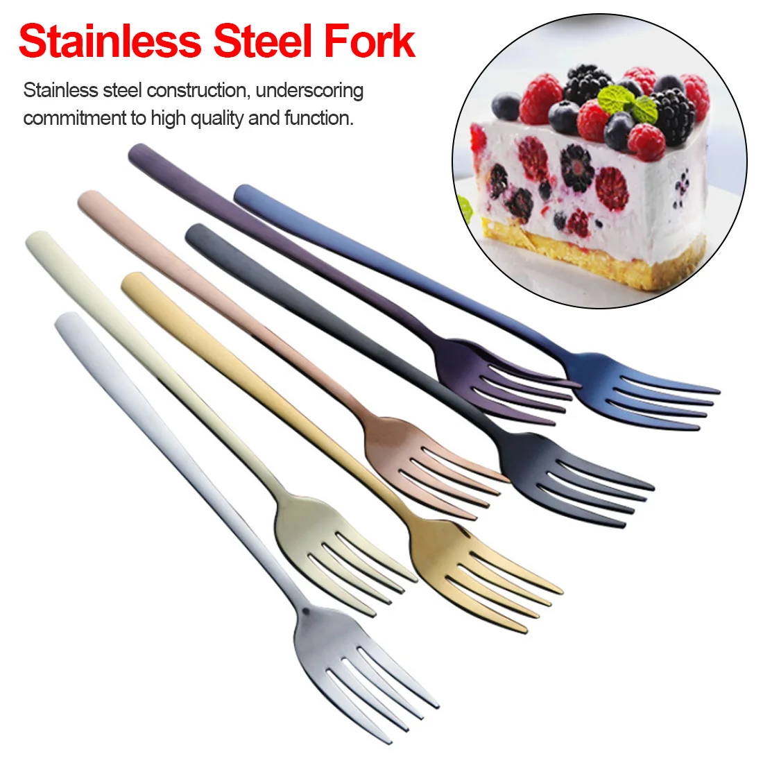 

kichen accessories Stainless Steel Korean Rainbow Cake Fruit Fork Dinner Salad Fork Tableware Gold Dessert Fork for Hotel home