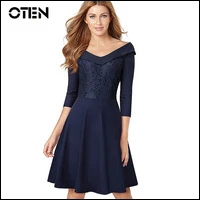 OTEN-Spring-Women-V-Neck-3-4-Sleeve-floral-embroidery-Lace-Sexy-Casual-Vintage-Ladies-Elegant