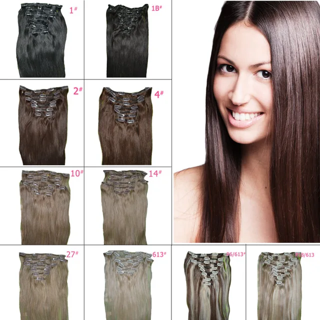 Metal Clips High Quality Pieces Set Straight Clip In Natural Hair Extensions Metal Clips High Quality Pieces Set Straight Clip In Natural Hair Extensions