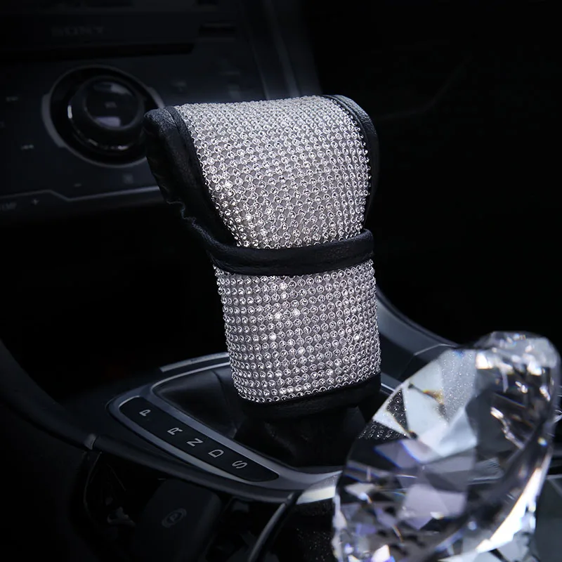 Bling Diamond Crystal Чехлы рулевого колеса автомобиля Стразы Кожа Авто Рулевое колесо покрытие автомобиля аксессуары для интерьера - Название цвета: gear shift cover