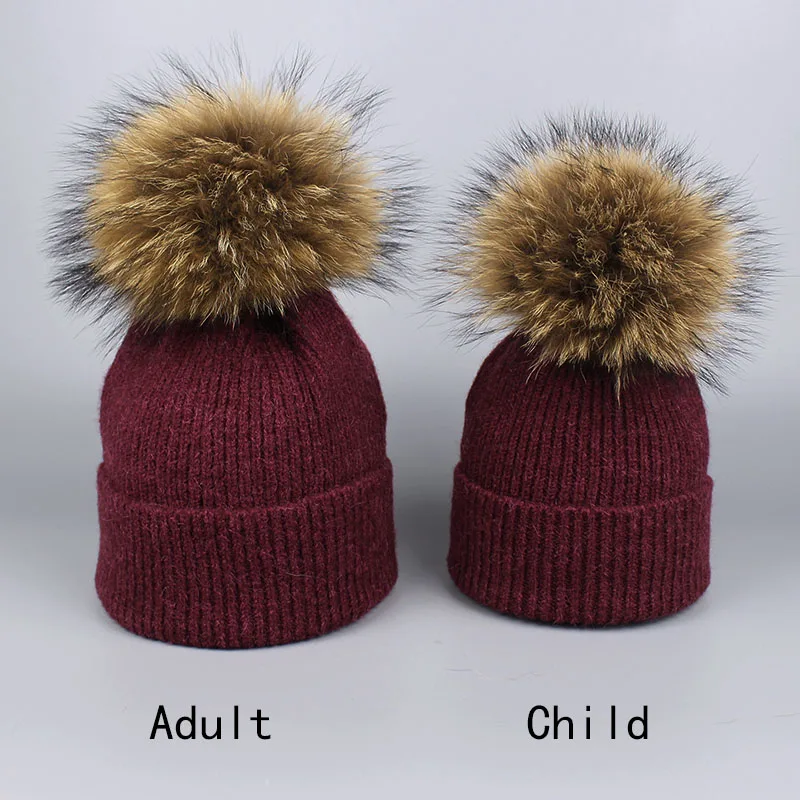 Милый зимний комплект из вязаной шапки и шарфа с помпонами из натурального меха для маленьких девочек и мальчиков, вязаная шапка из натурального меха, Детские шапочки