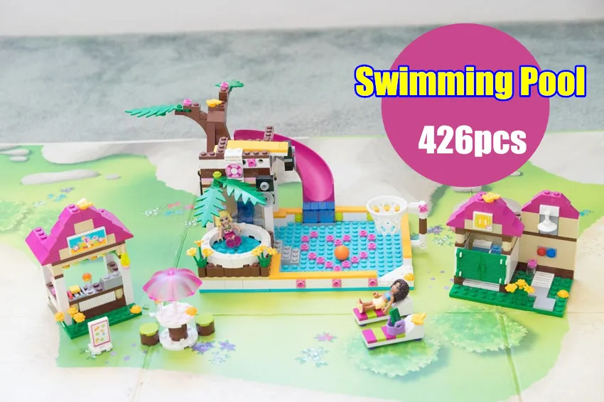 

New Friends Heartlake City Swimming Pool fit friends city figures Model Building Blocks kid DIY Bricks Toys Girls