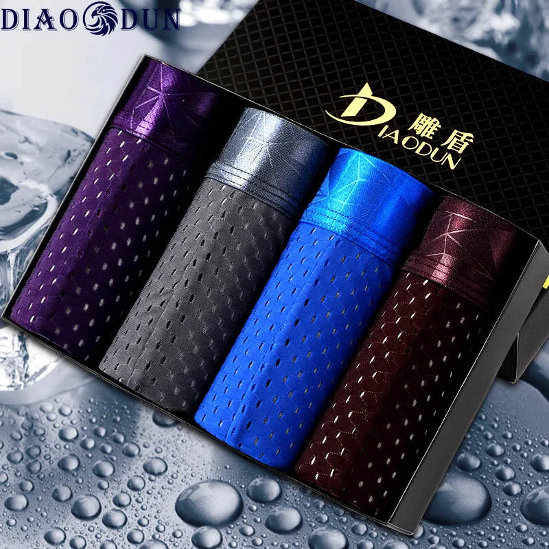 

4PCS/Set Ice Silk Boxer Shorts Breathable Men's U Convex Sexy Underwear Boxer Summer Modal Cotton Underpants Men