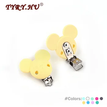 

TYRY.HU 1Pc Mickey Mouse Shape Silicone Metal Holder DIY Baby Girl Oral Care Crib Toy Food Grade Silicone Pacifier Clips