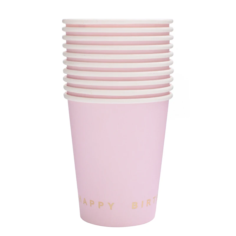 

10 pcs/set Paper Plates Cups Pink Gold Happy Birthday Party Decoration Tableware Kids Birthday Decoration Favor Baby Shower