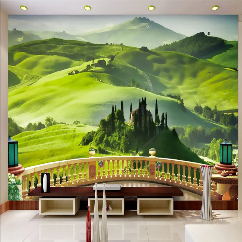 Зеленая гора лес 3D стереоскопического балкон пейзажи Задний план фото обои Роспись стен Гостиная большой фрески современный