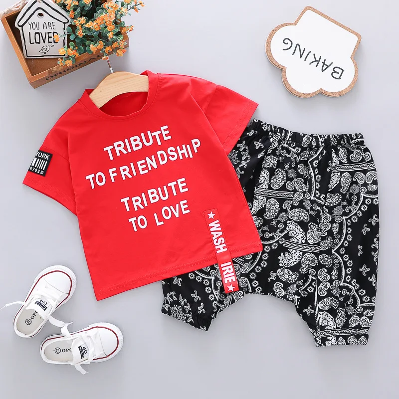 

2019 Kids Clothing Set Cool Boys Girls Letter Printed Short Sleeve T-shirt+Shorts Suit Children Summer Clothes Set