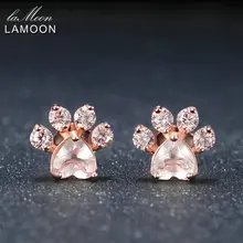 LAMOON Bearfoot 5×5.5mm 100% Natural Gemstone Rose Quartz 925 sterling-silver-jewelry Rose Gold Plated Stud Earring S925 LMEI040