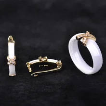 Wedding Ceramic Ring Earring Jewelry Sets For Women Chinese Chic CZ Rhinestone Copper Anillo Orecchino Classy Sergi Femme Bijoux