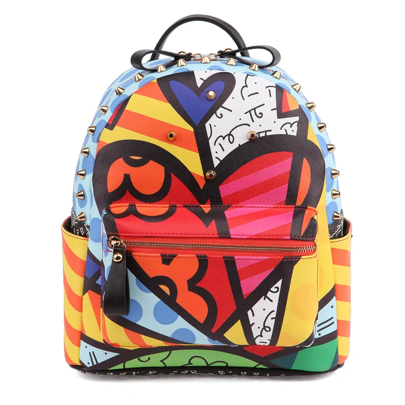 ROMERO BRITTO 2016 Hot Sales New Female Cartoon Graffiti font b Backpacks b font School Bags