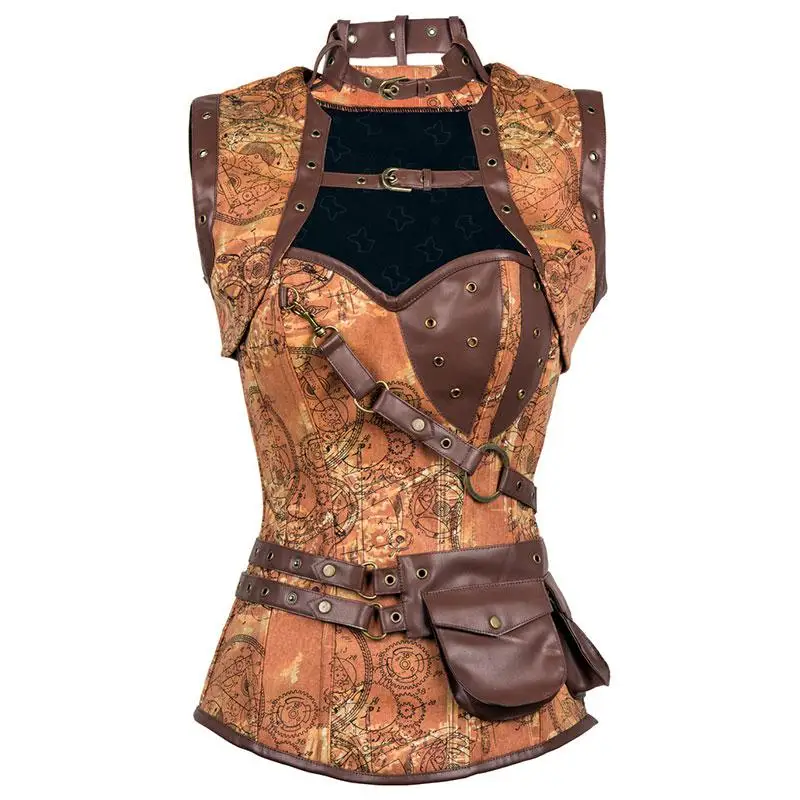 2017 Brown/black/red Steel Boned Corsets And Bustiers Steampunk Costume Women Sexy Corset Jacket