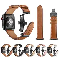For Apple Watch 4/3/2/1Cow Leather Strap with Butterfly Buckle Clasp 38mm 42mm 40mm 44mm Men/Women Wristband