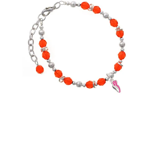 Silvertone Mini Hot Pink Running Shoe Orange Beaded Bracelet