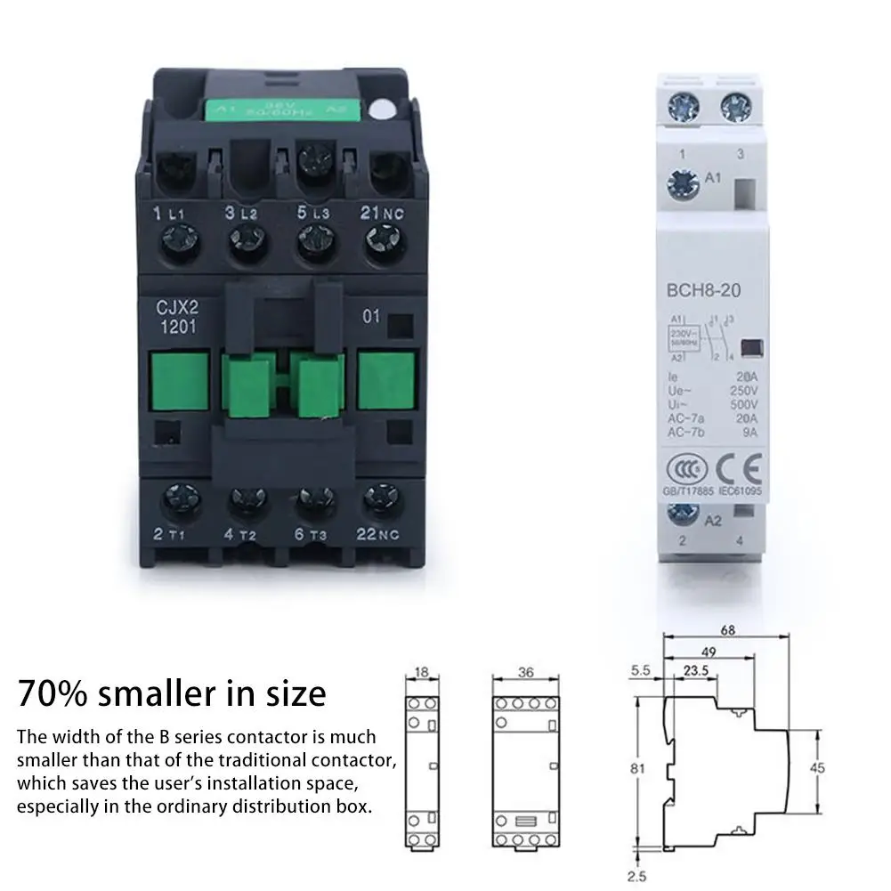 Контактор переменного тока 2P 20A 230V 2NO 60HZ din-рейка Бытовая прочная AC контактор реле