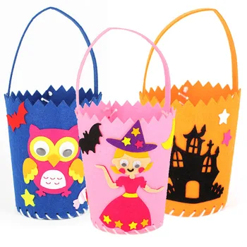 

4PCS Halloween Candy Bag DIY Felt Sugar bag Children's Hand-held Cloth Bucket Kindergarten Handmade Material Package