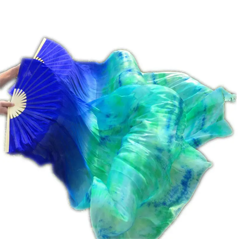 

Women 1 Pair Dance Fan 100% Silk Stage Performance Props Tie Dyed 1.8M Belly Dance Silk Fan Veils