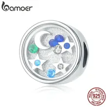 BAMOER, натуральная 925 пробы, серебряные светящиеся круглые бусины с Луной и звездой, подходят для оригинальных женских браслетов, ожерелья, ювелирные изделия BSC042