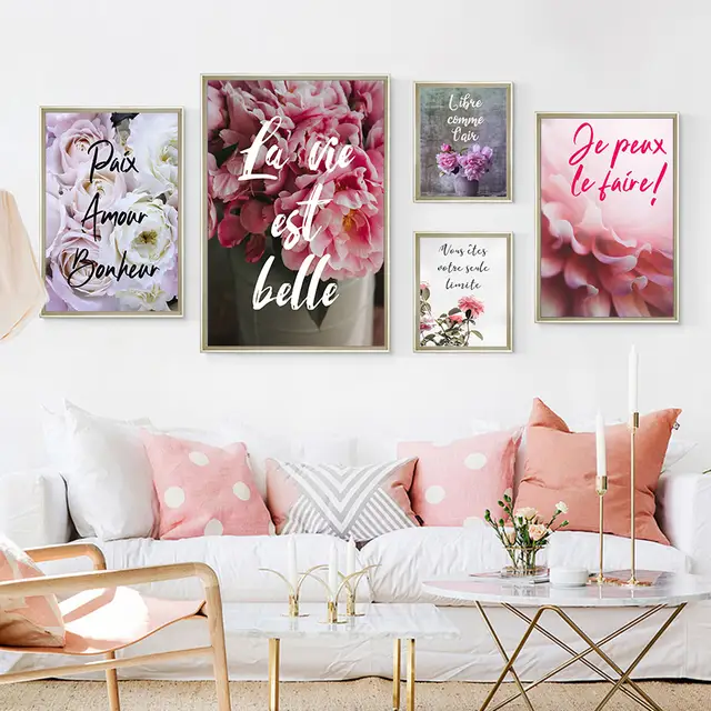 Carteles De Arte De Peonies Y Citas Francesas Arte De Pared