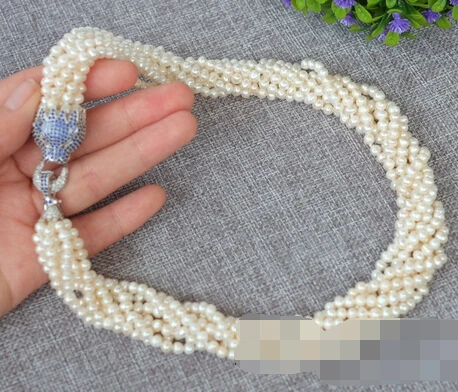 

Jew3111 8Strds white Round FW pearl necklace-zircon clasp