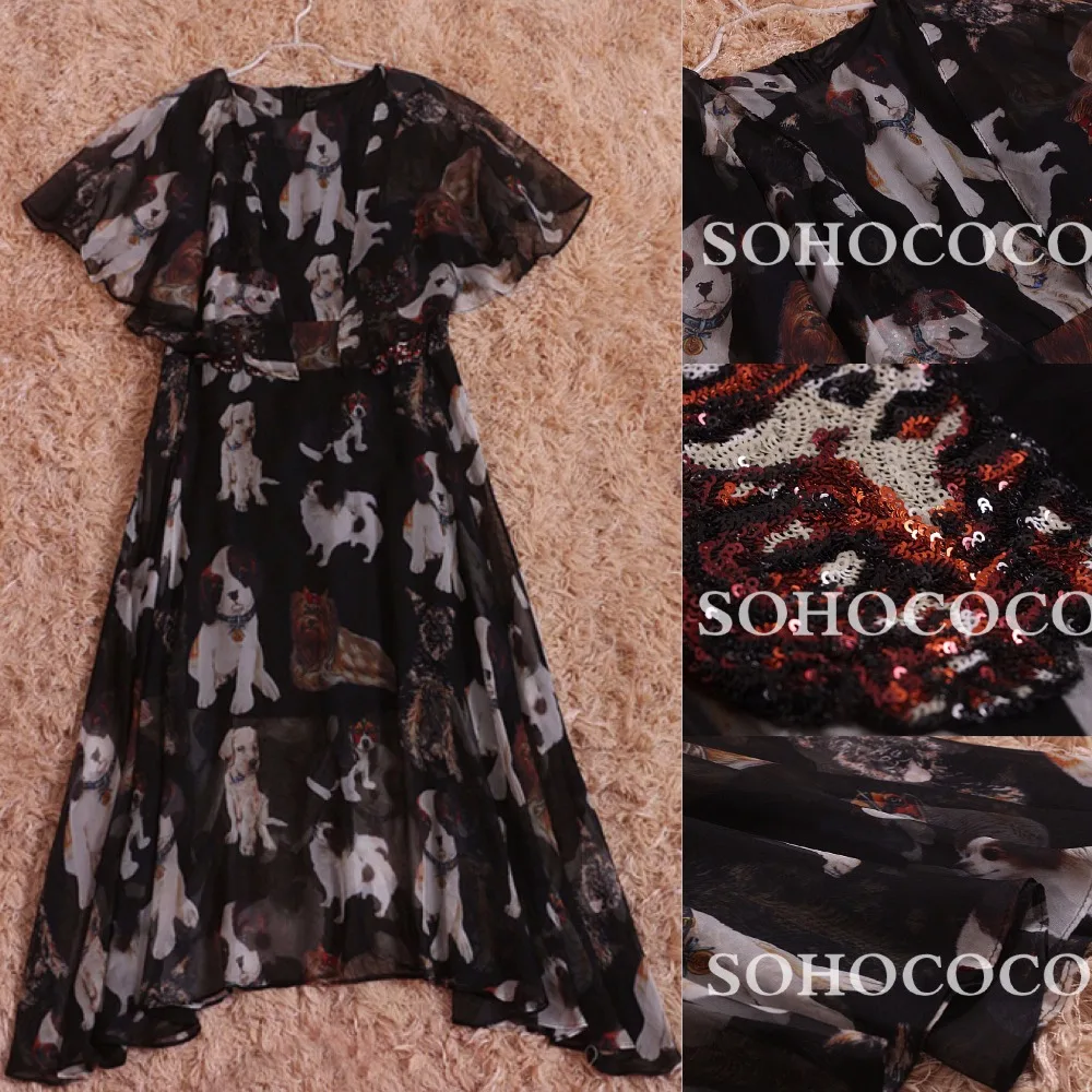 Summer Dresses Casual Women 2017 Asymmetrical Black Long Dress Dog