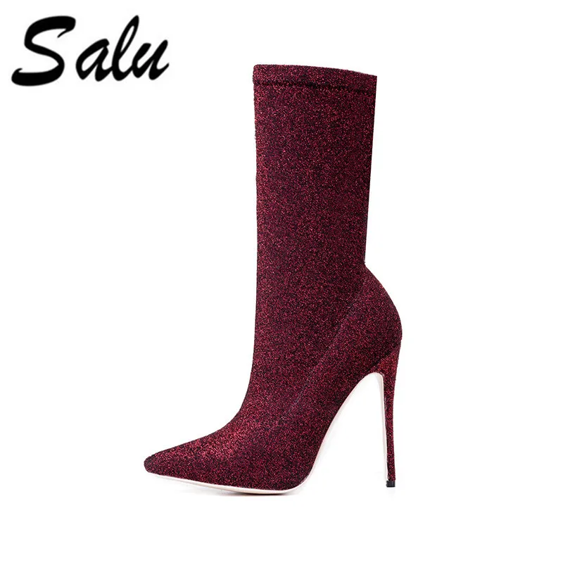 

Salu Women's Boots 2019 Spring Autumn Super High Heels Ankle Boots For Wedding Party Sexy Ladies Stiletto plus size 11 12