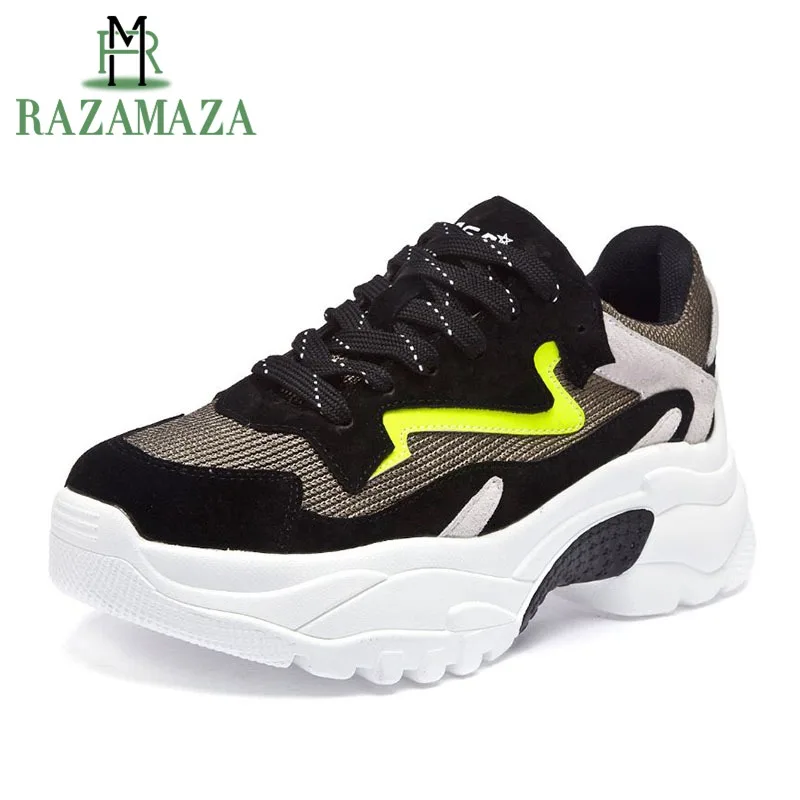 

RAZAMAZA Daily Fashion Young Ins Hot Vulcanized Shoes Women 2019 Spring Round Toe Thick Bottom Sneakers Shoes Size 34-39