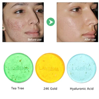 

1 Pcs Handmade 24K Gold Soap Hyaluronic Acid+Seaweed+Tea Tree Facial Cleansing Moisturizing Anti-Aging Whitening Face Soap