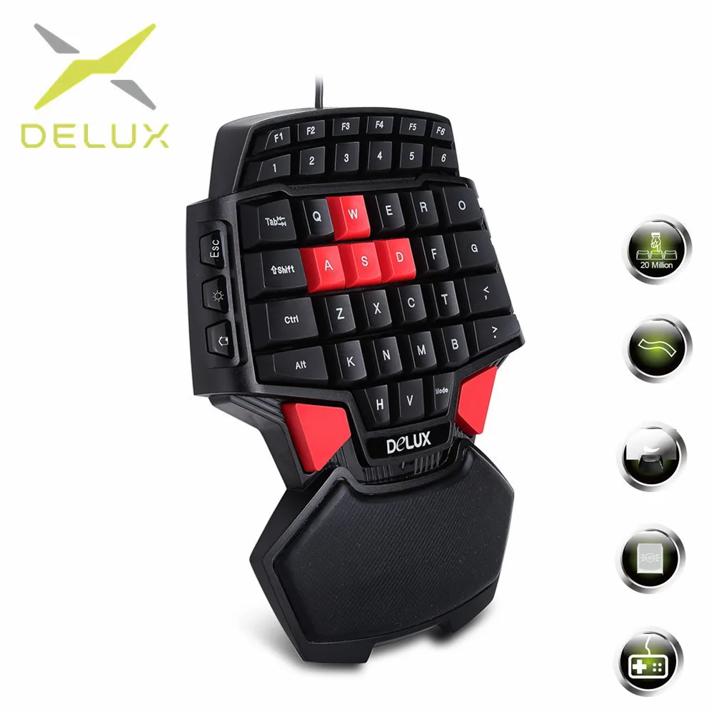 

Delux T9U One Hand Gaming Keyboard 41 standard keys Mini Keypad With LED Backlight For Game Player For PC Laptop