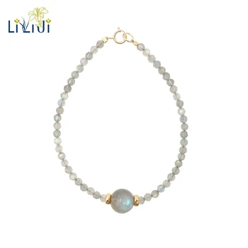 

Lii Ji Unique Shining Faceted Labradorite 3mm with 9-10mm Round Bead 925 Sterling Silver Gold Color Fashion Bracelet