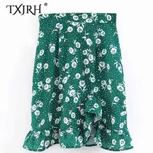 Txjrh Винтаж богемный этнический Одуванчик цветочный принт Высокая талия Труба Русалка оборки подол юбка Модные женские мини юбки 4 цвета