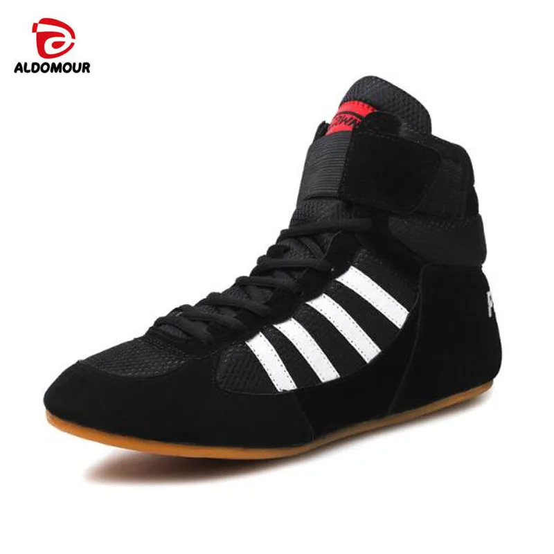 

ALDOMOUR Authentic VeriSign wrestling shoes for men training shoes tendon at the end leather sneakers professional boxing shoes