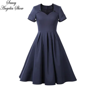

SAUCY ANGELIA Women Summer Dress Zip Button EUROPE Vintage Vestidos Femme Slim Waist Retro Bodycon A-Line Pleated Party Dresses