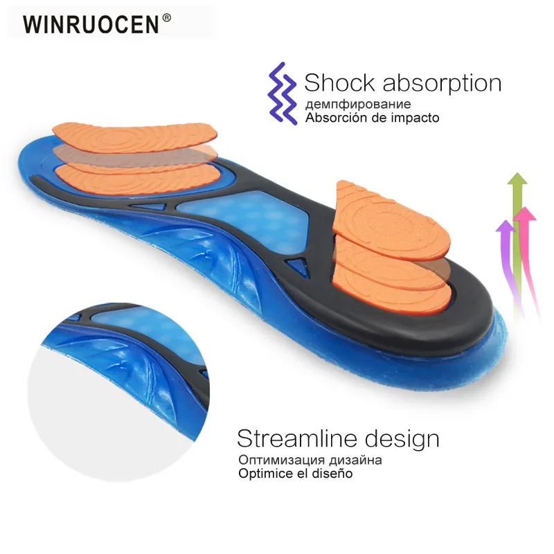 WINRUOCEN Silicon Gel Insoles High Quality Foot Care for Plantar Fasciitis Heel Spur Running Sport Insoles Shock Absorption Pads