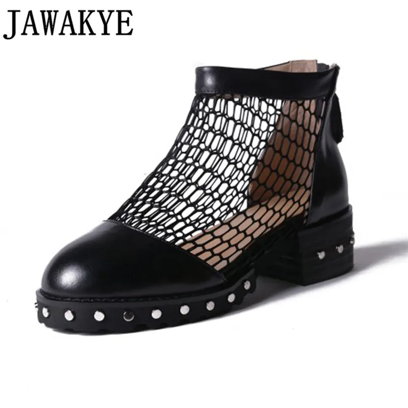 

Air Mesh summer shoes for women flat platform heels rivets studded sandals thick Bottom ankle boots 2018 ladies Causal Shoes