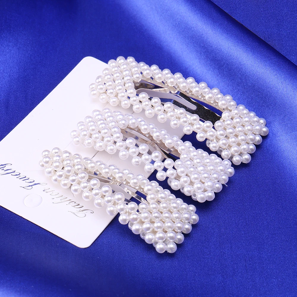 

Fashion Handmade silver Color 1PC Pearl Imitation Hair Clip Snap Barrette Stick Hairpin Hair Styling Accessories For Women Girls