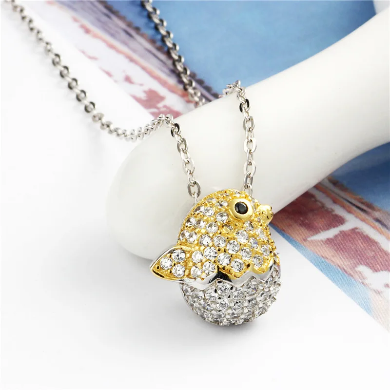 golden chick full mini cz necklace woman 100% 925 Sterling silver nacklace Jewellery Clavicle chain pendant charms women gift