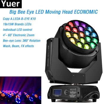 Best 19X15W Rgbw Led Grote Bee Eye Moving Head Licht Wassen Beam Zoom Roterende Paneles Economische Klei Paky professionele Dj Podium Verlichting