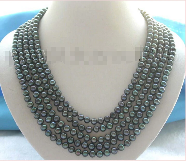 

HOT SELL - 100" luster Genuine Natural 7mm black Round Pearl Necklace!^^^@^Noble style Natural Fine jewe > -Top quality free shi