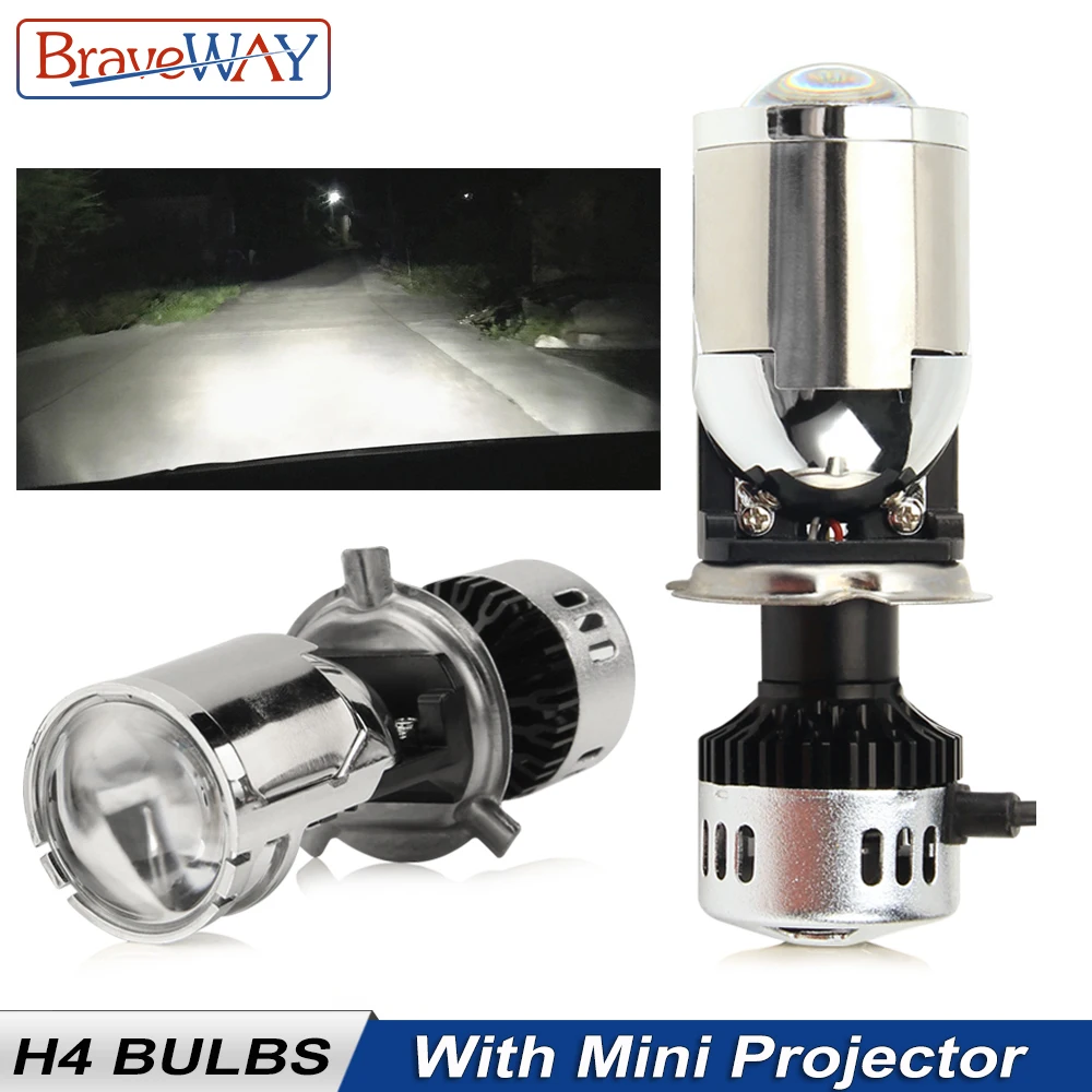 

BraveWay H4 LED Bulb with Mini Projector Lens H4 LED Conversion Kit Automobiles LED Headlight Bulbs 12V 55W 11000LM 6500K White