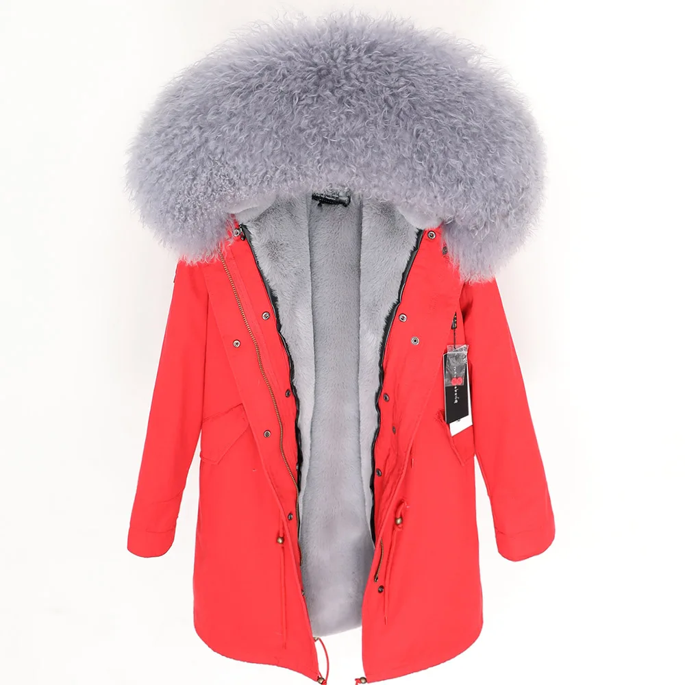 Maomaokongзимняя куртка для женщин, пальто с натуральным мехом, длинная парка с воротником из натурального меха монгольской овцы, натуральный мех - Цвет: D15-4