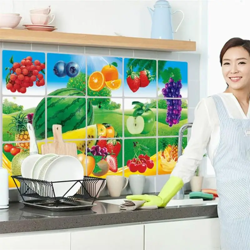 75*45cm Kitchen Oilproof Removable Wall Stickers Aluminum foil Art Decor Home Decal Fruit oil stickers wall stickers Posters