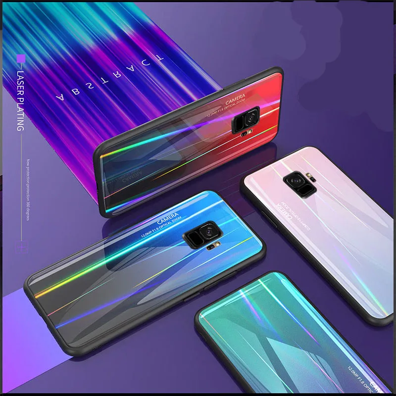 Градиентный лазерный чехол из закаленного стекла для телефона Samsung Galaxy S20 S9 S10 Plus