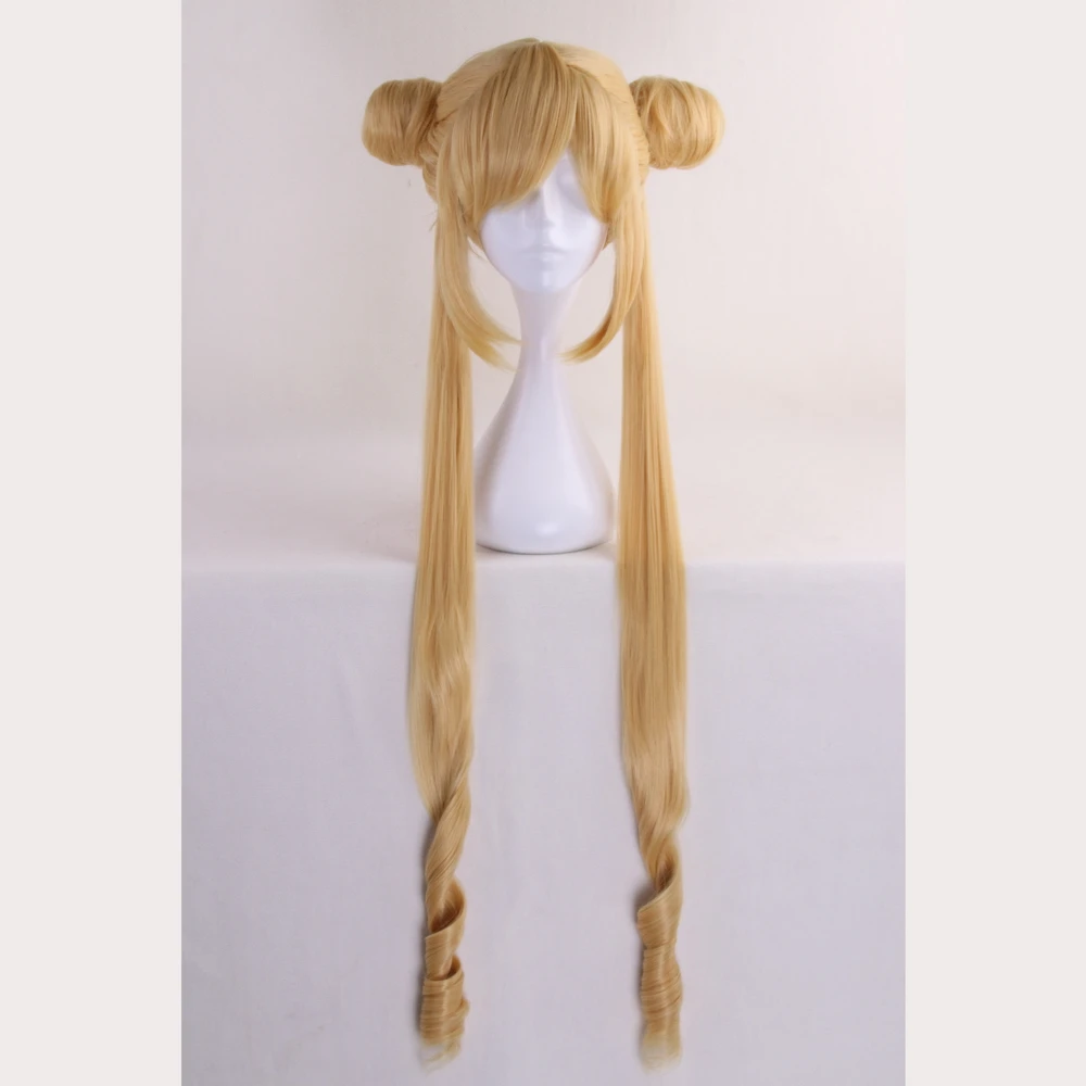 Sailor Moon Tsukino Usagi Cosplay Wig 90cm Crystal Long Lemon Yellow Blonde Wigs Costume Heat Resistant Synthetic Hair Perucas
