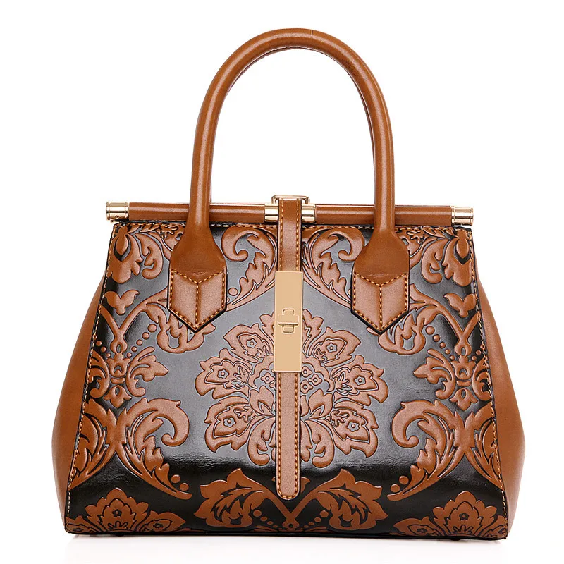 2017 High Quality Chinese Style Embossed Leather Women Handbag Pu